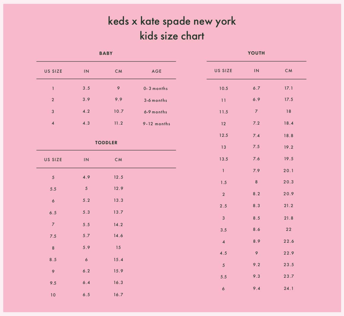 Kate Spade Sale : Size Chart : Kids Shoes